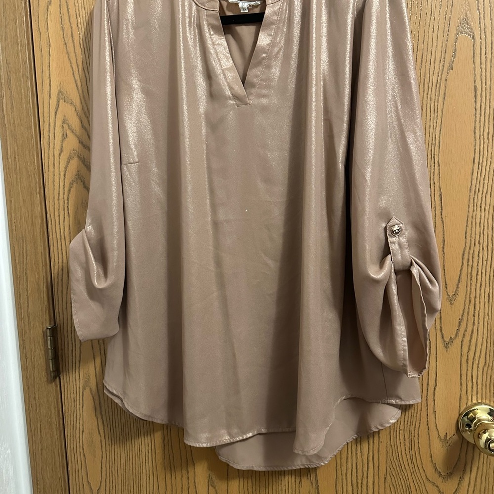 Maurices Tan Oversized Blouse with Mandarin Collar